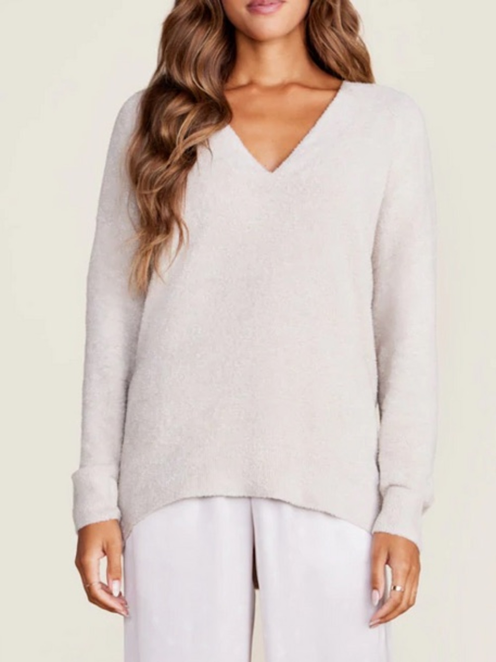 Barefoot Dreams CozyChic Ultra Lite Knit V-Neck Seamed Pullover Sweater | XS